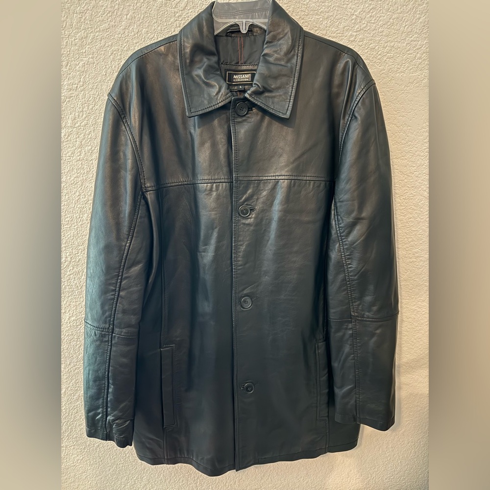 Missani Le Collezioni Men's Black Leather Bomber Jacket Sz L
